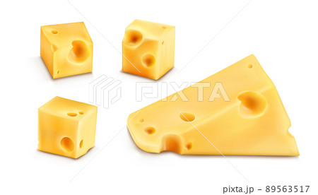 Cheese slices 3d realistic vector illustration 89563517