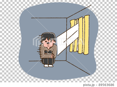 引きこもりの男性　さまざまな心の病気、症状を抱える人々　温かみのある手書きの人物イラスト 89563686