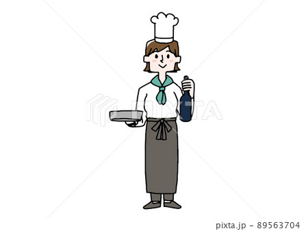 料理人の女性　女性が活躍するさまざまな職業　コミカルな手書きの人物　ベクター、線画にカラー 89563704
