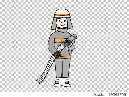 Female firefighters, various occupations in which women play an active role, comical handwritten figures, vector, line drawing and color 89563706