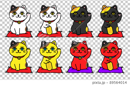 目力の強い招き猫のイラストセットのイラスト素材