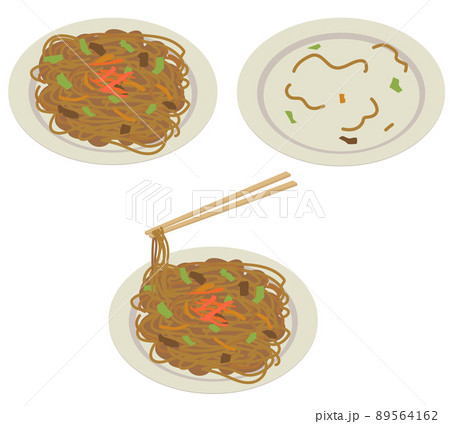 皿に乗った焼きそばセット 89564162