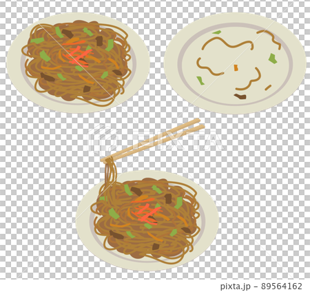 皿に乗った焼きそばセット 89564162