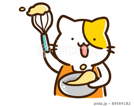 お菓子作りをするかわいいねこのキャラクターの手書き風イラスト 89564182