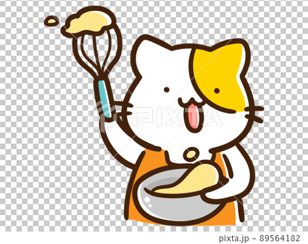 お菓子作りをするかわいいねこのキャラクターの手書き風イラスト 89564182