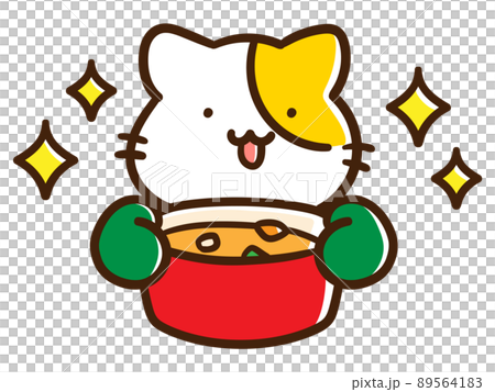 カレーライスが完成したかわいいねこのキャラクターの手書き風イラスト 89564183