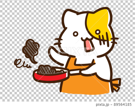 料理に失敗したかわいいねこのキャラクターの手書き風イラスト 89564185