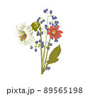 Bouquet with wild flowers and leaves. Vintage illustration for fabric design. Foliage illustration. Trendy floral 89565198