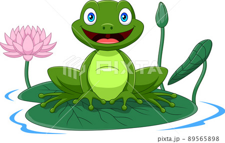 Cartoon green frog sitting on a leaf Cartoon green frog sitting on a leaf 89565898