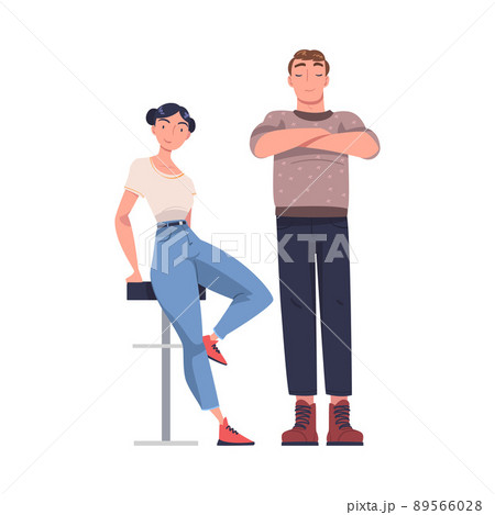 Young Smiling Man and Woman with Folded Arms in Standing Pose Vector Illustration Young Smiling Man and Woman with Folded Arms in Standing Pose Vector Illustration 89566028