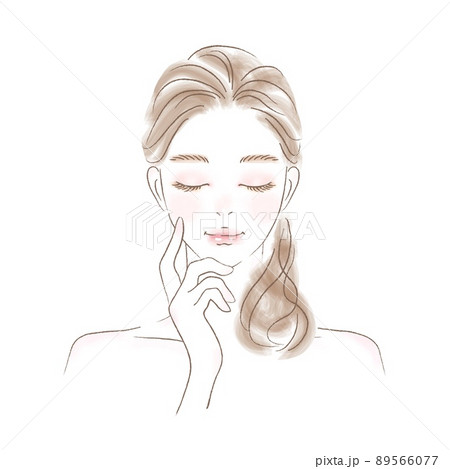 目を閉じて考える若い女性の上半身イラスト 目を閉じて考える若い女性の上半身イラスト 89566077
