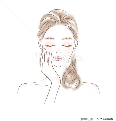 目を閉じて考える若い女性の上半身イラスト 目を閉じて考える若い女性の上半身イラスト 89566080