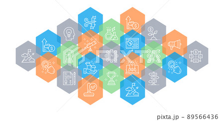 Start up web page banner. Time management, idea generation, presentation line icons concept isolated on white background. 89566436