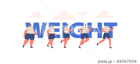 Slimming, Weight Loss of Men Concept. Fat Male Character Walk and Run, Transformation Stages of Obese Man 89567059
