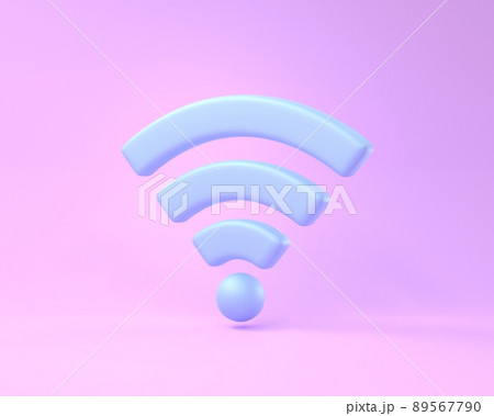 Wifi icon with blue antennas. Wireless LAN technology symbol isolated on pastel pink background. Minimal design hotspot for network connection and internet access. Realistic 3d render illustration 89567790