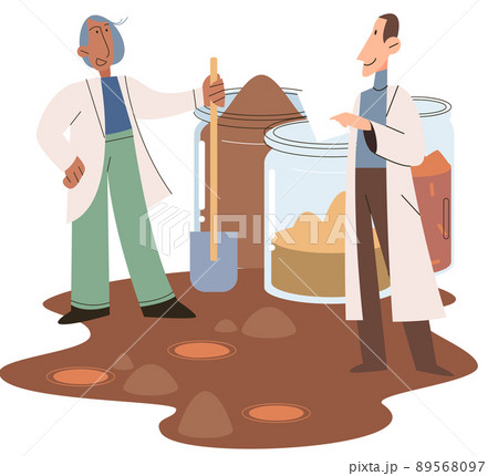 Soil analysis and earth pollution or structure control. Scientist measuring ground levels status metaphor 89568097