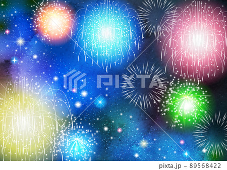 天の川と花火背景ヨコ 89568422