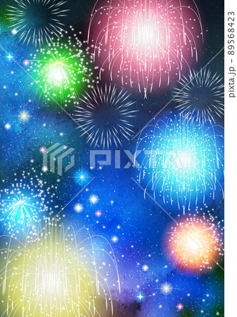 天の川と花火背景タテ 天の川と花火背景タテ 89568423