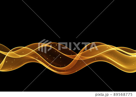 Abstract shiny color gold wave design element with glitter effect on dark background. Abstract shiny color gold wave design element with glitter effect on dark background. 89568775