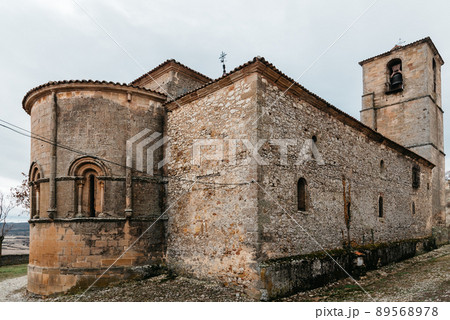 Bell tower of a medieval stone church in the historic town of Atienza 89568978