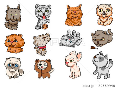 Cute abstract kittens. minimalistic doodle home pets, adorable kitties. Vector set illustration funny cute pet 89569940