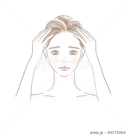頭皮トラブルに悩む女性の上半身きれいめイラスト 89570064