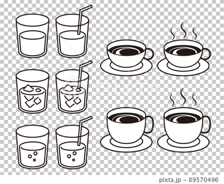 ドリンクとコーヒーセット モノクロマークのイラスト素材