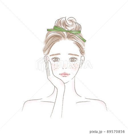 シミに悩む女性の上半身イラスト シミに悩む女性の上半身イラスト 89570856