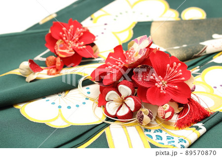 手染めの振袖と髪飾り 89570870