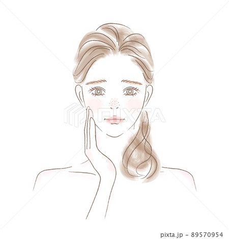 毛穴トラブルに悩む女性の上半身イラスト 89570954
