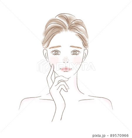 毛穴トラブルに悩む女性の上半身イラスト 毛穴トラブルに悩む女性の上半身イラスト 89570966