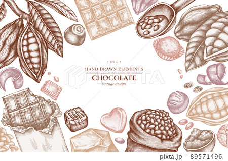 Design with pastel colored cocoa beans, cocoa, chocolate, chocolate candies 89571496