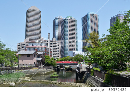 佃小橋とタワーマンションの景色 中央区佃にて 佃小橋とタワーマンションの景色 中央区佃にて 89572425