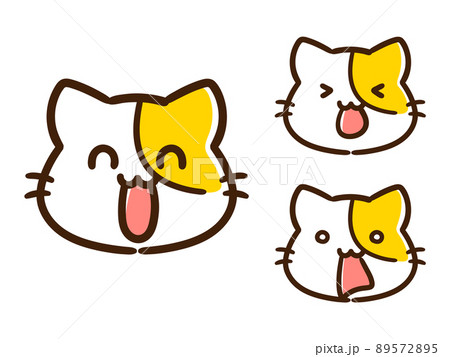 さまざまな表情の三匹のねこの顔イラストセット 89572895