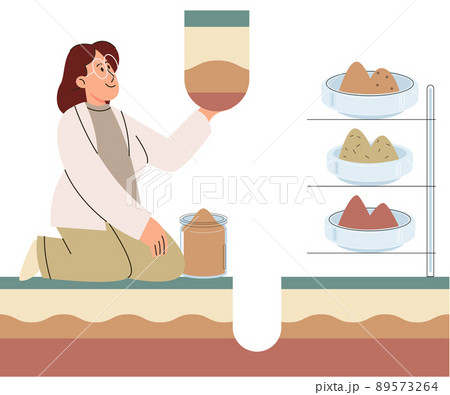 Soil analysis and earth pollution or structure control. Scientist measuring ground levels status metaphor 89573264