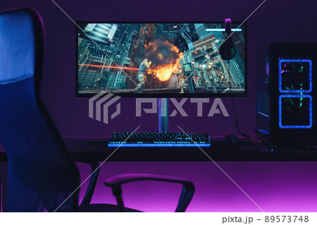 Pro gamer work space in neon lights 89573748
