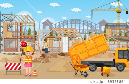 Building construction site and workers 89573864