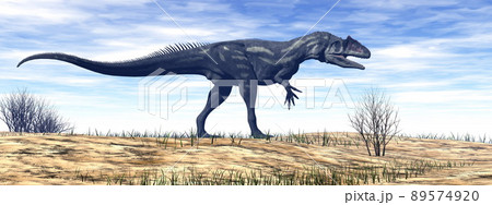 Allosaurus dinosaur in the desert - 3D render 89574920