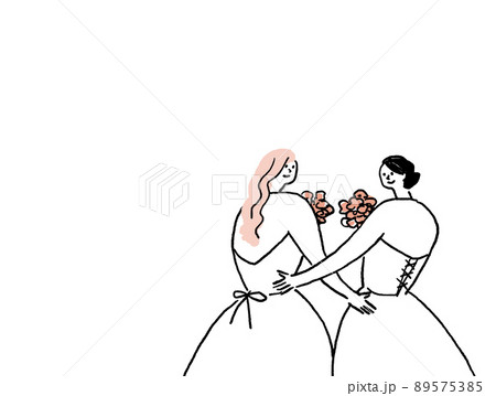 レズビアンカップルの結婚式、テキストなし(横、右配置) レズビアンカップルの結婚式、テキストなし(横、右配置) 89575385