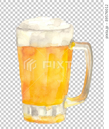 冷えた生ビールジョッキ一杯【手描き水彩画】コピースペースあり 白バック PNG 89576012