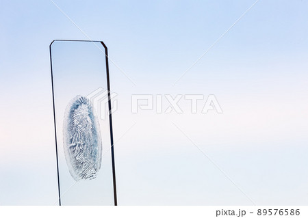 Close-up of blue color fingerprint texture of finger skin 89576586