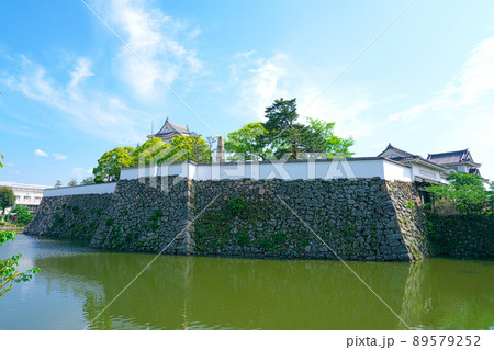 【続日本100名城】岸和田城　本丸石垣と内堀の初夏の風景2　大阪府岸和田市 89579252