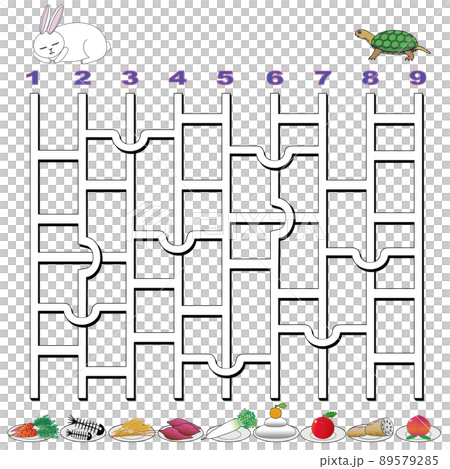 ウサちゃんとカメくんのアミダくじ1（正方形） 89579285