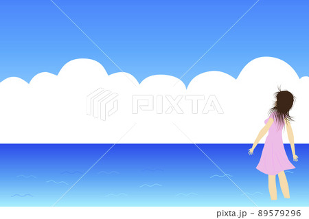 海に入って空を見上げる女性。 海に入って空を見上げる女性。 89579296