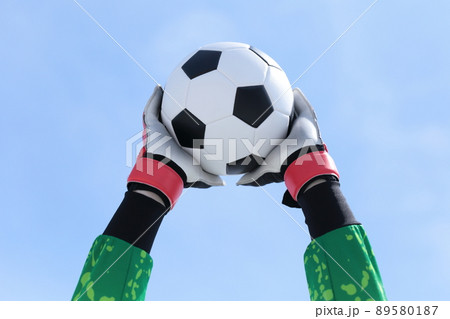 サッカーボールをキャッチするゴールキーパーの男性 89580187