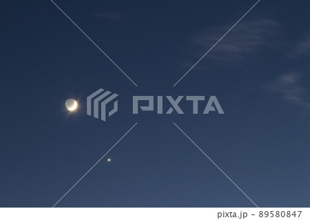 Night blue sky with bright moon and single star 89580847