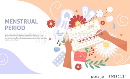 Woman Menstrual period calendar app vector poster 89582154