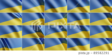 Ukraine flag. Democracy symbol. Liberty independence. Blue yellow color two horizontal striped Ukrainian patriotic sign collage abstract banner set of 20. 89582291