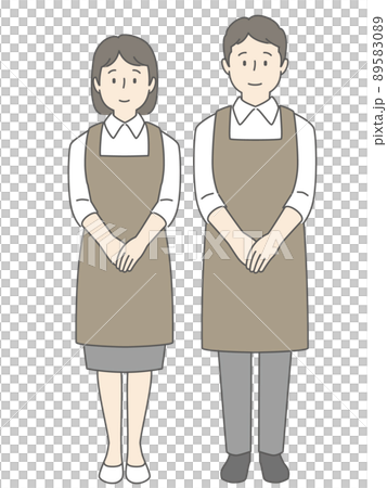 笑顔で立つエプロン姿の男女 89583089