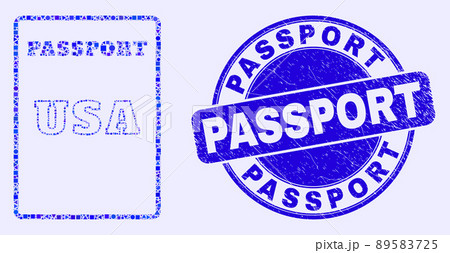 Blue Scratched Passport Stamp and USA Passport Mosaic Blue Scratched Passport Stamp and USA Passport Mosaic 89583725